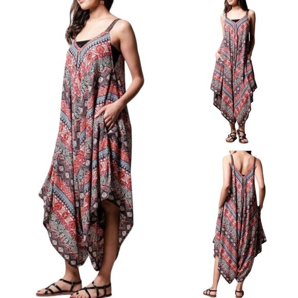 Angie Boho Paisley Print Harem Pant Loose Jumpsuit Sz M NWT - Picture 2 of 16